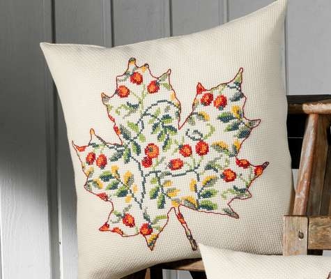 Leaf with Rose Hips Cushion - click for larger image