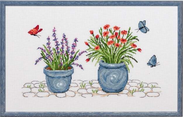Lavender & Pinks in Pots - click for larger image
