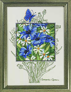 Cornflowers, daisies and butterflies - click for larger image
