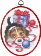 Puppy with Baubles and Christmas Gift - click for larger image