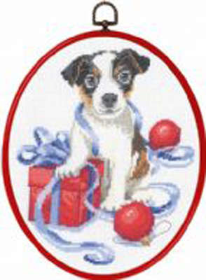 Puppy with Baubles and Christmas Gift - click for larger image