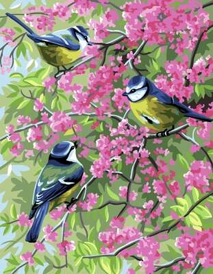 The Blue Chickadees and Flowers