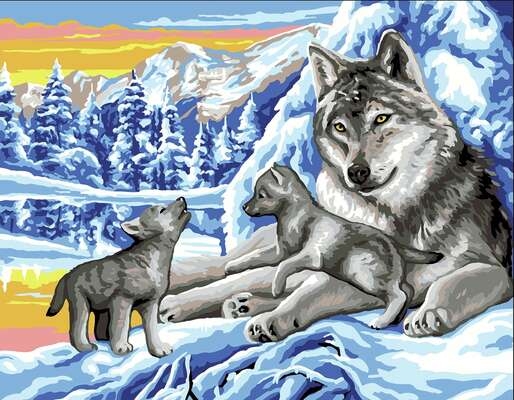 Winter Wolves with Cubs