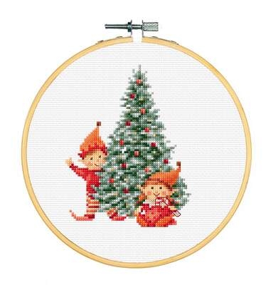 Two Elves with Christmas Tree