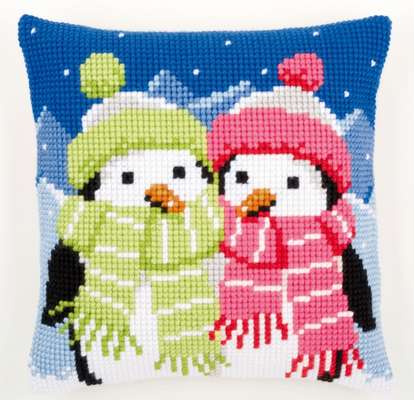 Penguin Pair Cross Stitch Cushion