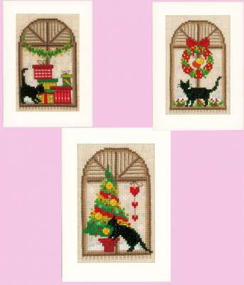 Set Of Three Cat Cross Stitch Card Kits