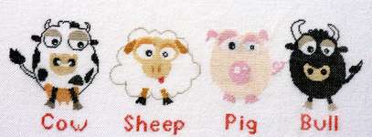 Cow-Sheep-Pig-Bull, The finished cross-stitch