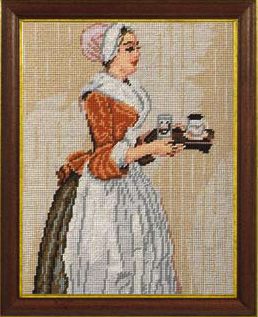 Girl with tray of cocoa