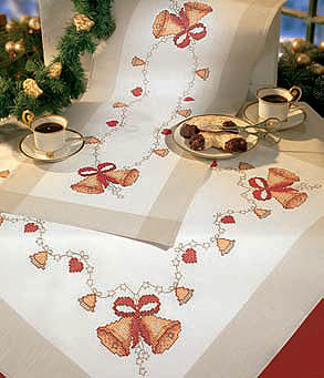 Christmas Bells and Stars table runner - Cross stitch