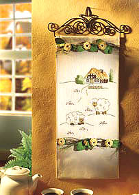 Cottage and sheep wall hanging with deco hanger
