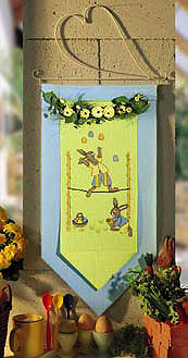 Rabbit on Tightrope wall hanging - Counted cross stitch