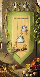 Chickens on swings wall hanging - Counted cross stitch