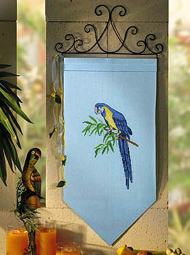 Blue parrot wall hanging - Counted cross stitch