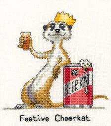 Festive Cheerkat, Cross stitch Kit by Peter Underhill, Heritage Crafts