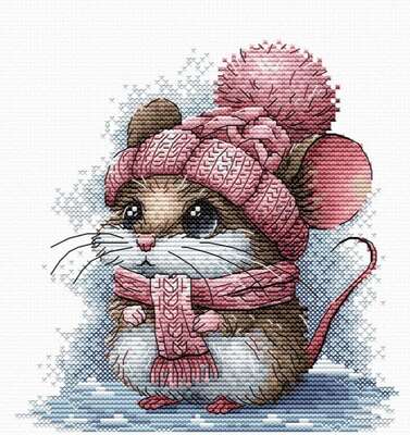 Little Mouse with a Winter Hat - cross stitch kit by AVA Stitch