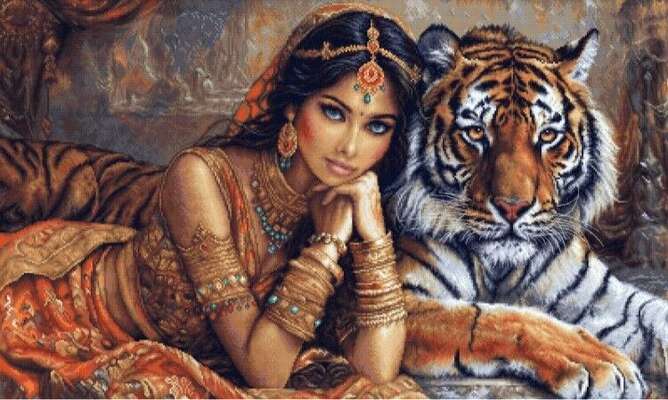 The Indian Princess and the Royal Tiger - cross stitch kit by Luca - S
