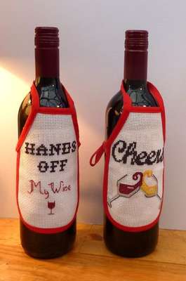 Wine Bottle Aprons, cross stitch kit by Julie Lynes, Arts and Designs